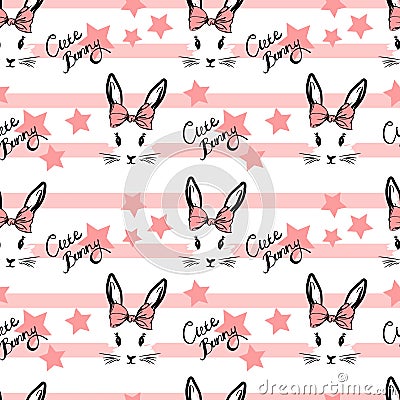 Cute rabbit with bow face pattern Vector Illustration