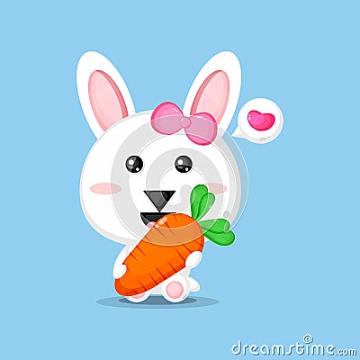 Cute rabbit carrying carrot Stock Photo