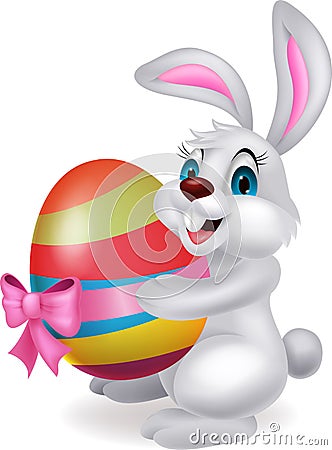 Cute rabbit cartoon holding easter egg Vector Illustration