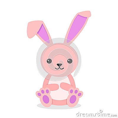 Cute rabbit character sitting isolated on white background. Little bunny pink in flay style. Vector Illustration