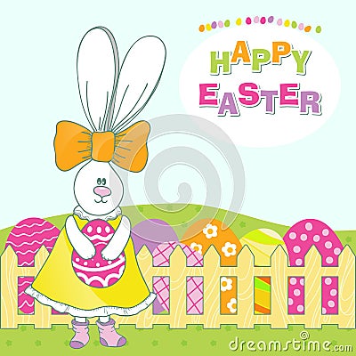 Cute rabbit with easter egg. Vector Illustration