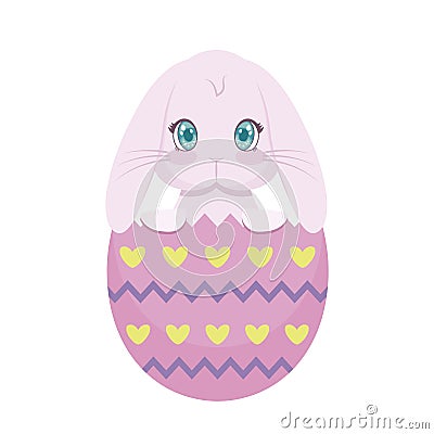 cute rabbit with egg of easter broken Cartoon Illustration