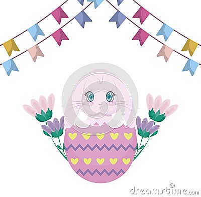 cute rabbit with egg of easter broken Cartoon Illustration