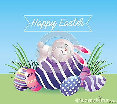 Cute rabbit with eggs figures decoration Vector Illustration