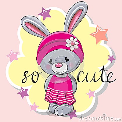 Cute rabbit girl on a pink background Vector Illustration