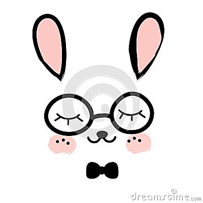 Cute rabbit. Kawaii Bunny. Sweet little Hare. Cartoon animal face for kids. Print for toddlers and babies fashion Vector Illustration