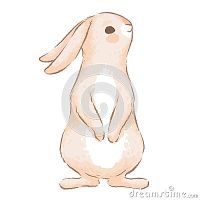 A cute rabbit with long ears is worth it. An element for Easter design. Imitation of handmade watercolors Vector Illustration