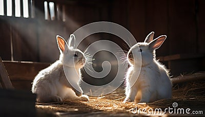 Cute rabbit pets, small and fluffy, sitting in nature generated by AI Stock Photo