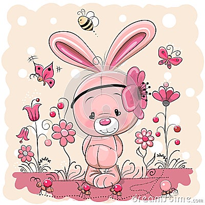 Cute rabbit with on a pink background Vector Illustration