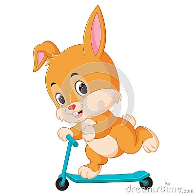 Cute rabbit riding a scooter Vector Illustration