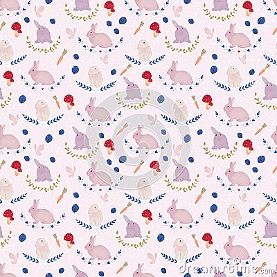 Cute rabbit seamless pattern. Background for kids. Cartoon Illustration