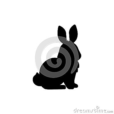 Cute rabbit sitting, black silhouette - flat vector illustration isolated on white background. Vector Illustration