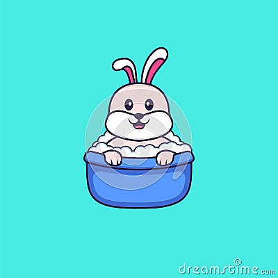 Cute rabbit taking a bath in the bathtub. Animal cartoon concept isolated. Can used for t-shirt, greeting card, invitation card or Vector Illustration