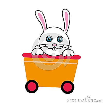 Cute rabbit in wagon train Vector Illustration