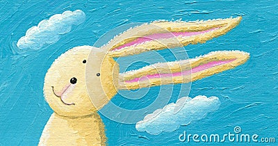 Cute rabbit in the wind Cartoon Illustration