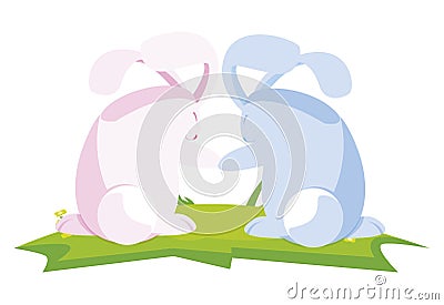 Cute rabbits easter characters in the camp Vector Illustration