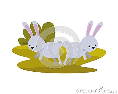 Cute rabbits easter season characters in camp Vector Illustration