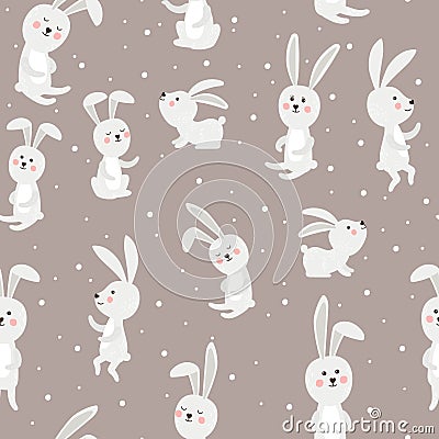 Cute rabbits seamless patters Vector Illustration