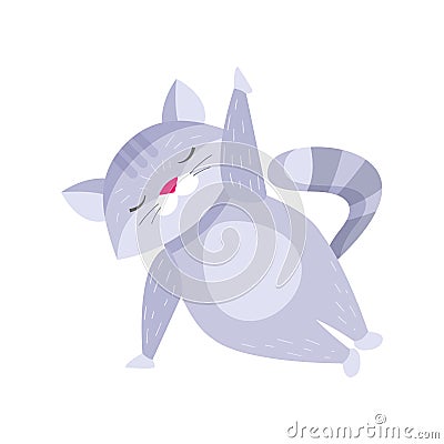 Cute raccoon doing side plank and meditating isolated on white background Vector Illustration