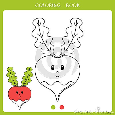 Cute radish for coloring book Vector Illustration
