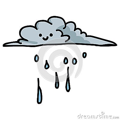 Cute rain cloud with kawaii face cartoon vector illustration motif set. Hand drawn raindrop stormy weather blog icons. Nature Cartoon Illustration