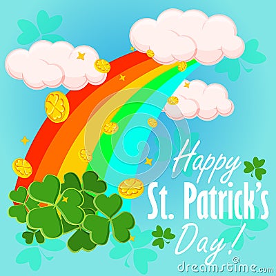 Cute rainbow with clouds for st patricks holiday Vector Illustration