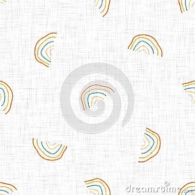 Cute rainbow scribble doodle background. Hand drawn whimsical motif seamless pattern. Naive simple crayon style for Stock Photo