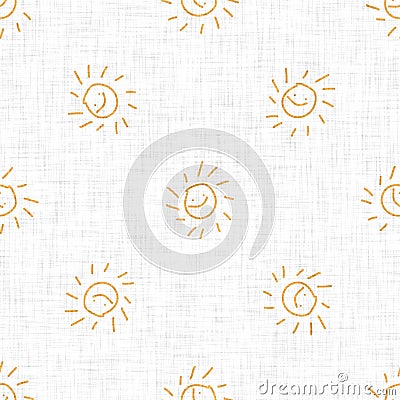 Cute rainbow sun scribble doodle background. Hand drawn whimsical motif seamless pattern. Naive simple crayon style for Stock Photo