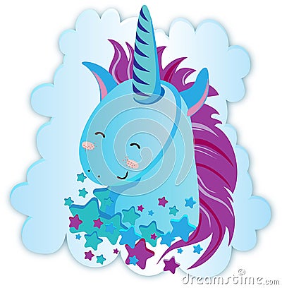 Cute rainbow Unicorn. Vector illustration. Isolated on white background. Vector Illustration