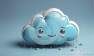 Cute Rainy Cloud 3D Art Animated Graphic, Weather Card Banner Website Design Background - ai generated Stock Photo