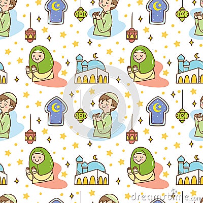 Cute Ramadan doodle seamless pattern Stock Photo