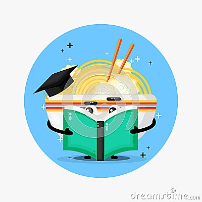 Cute ramen mascot reading a book Vector Illustration