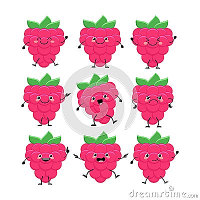 Cute raspberry characters set with different emitions vector il Vector Illustration