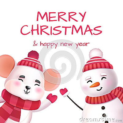 Cute rat character. Merry christmas and Happy new year 2020 invitation card. Winter holidays. Vector Illustration EPS10. Vector Illustration