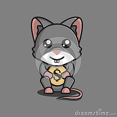 Cute rat hold coin (money) Vector Illustration