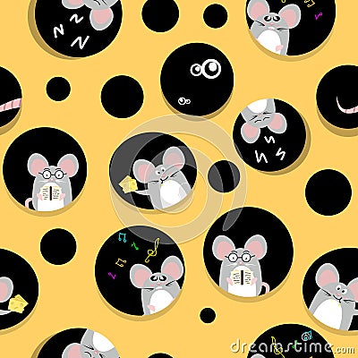 Cute rat and mouse live in cheese home cute creativity abstract background seamless pattern texture fabric for kids vector Vector Illustration