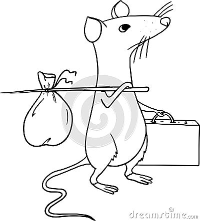 Cute rat the symbol of the year goes away Cartoon Illustration