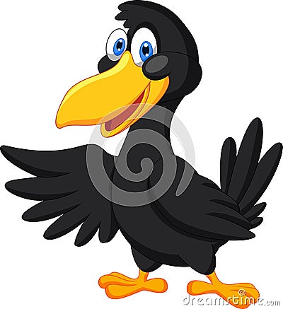 Cute raven cartoon waving Vector Illustration