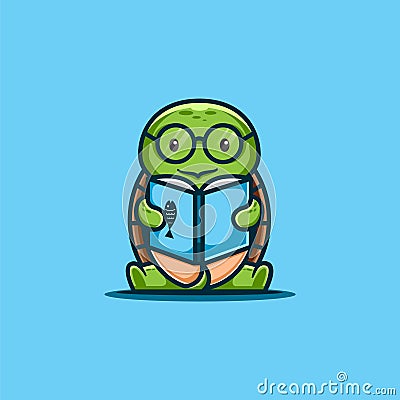 cute read turtle cartoon Vector Illustration