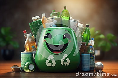 Cute Recycle Character. Global Sustainability concept. Generative AI Stock Photo