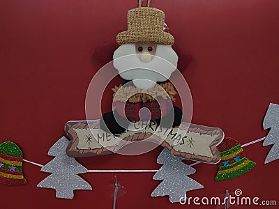 Cute red background with Santa ornament Wishing Christmas Stock Photo