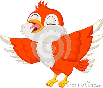 Cute red bird singing Stock Photo