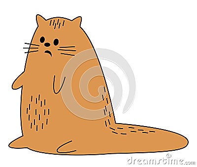 Cute red cat. The pet is sitting. The animal was scared. Cartoon image. Vector illustration Cartoon Illustration