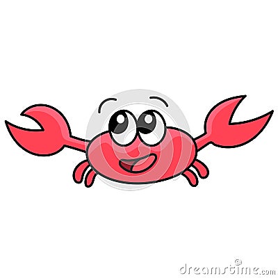 Cute red crab doodle kawaii. doodle icon image Vector Illustration