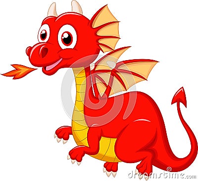 Cute red dragon cartoon Vector Illustration