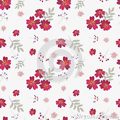 Cute red flower seamless pattern. Vector Illustration