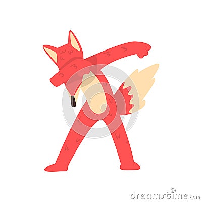 Cute red fox standing in dub dancing pose, cartoon animal doing dubbing vector Illustration on a white background Vector Illustration