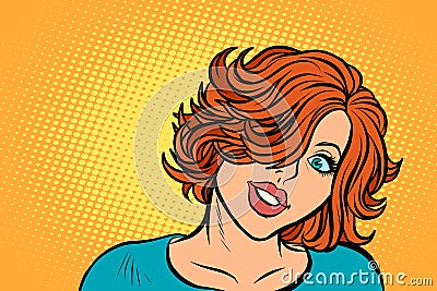 Cute red-haired woman look Vector Illustration