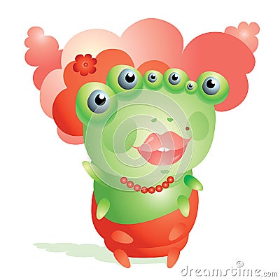 Cute red head bright green worm looking flirty Vector Illustration