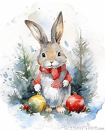 Cute Red Rabbit Scarf Decorations Stock Photo